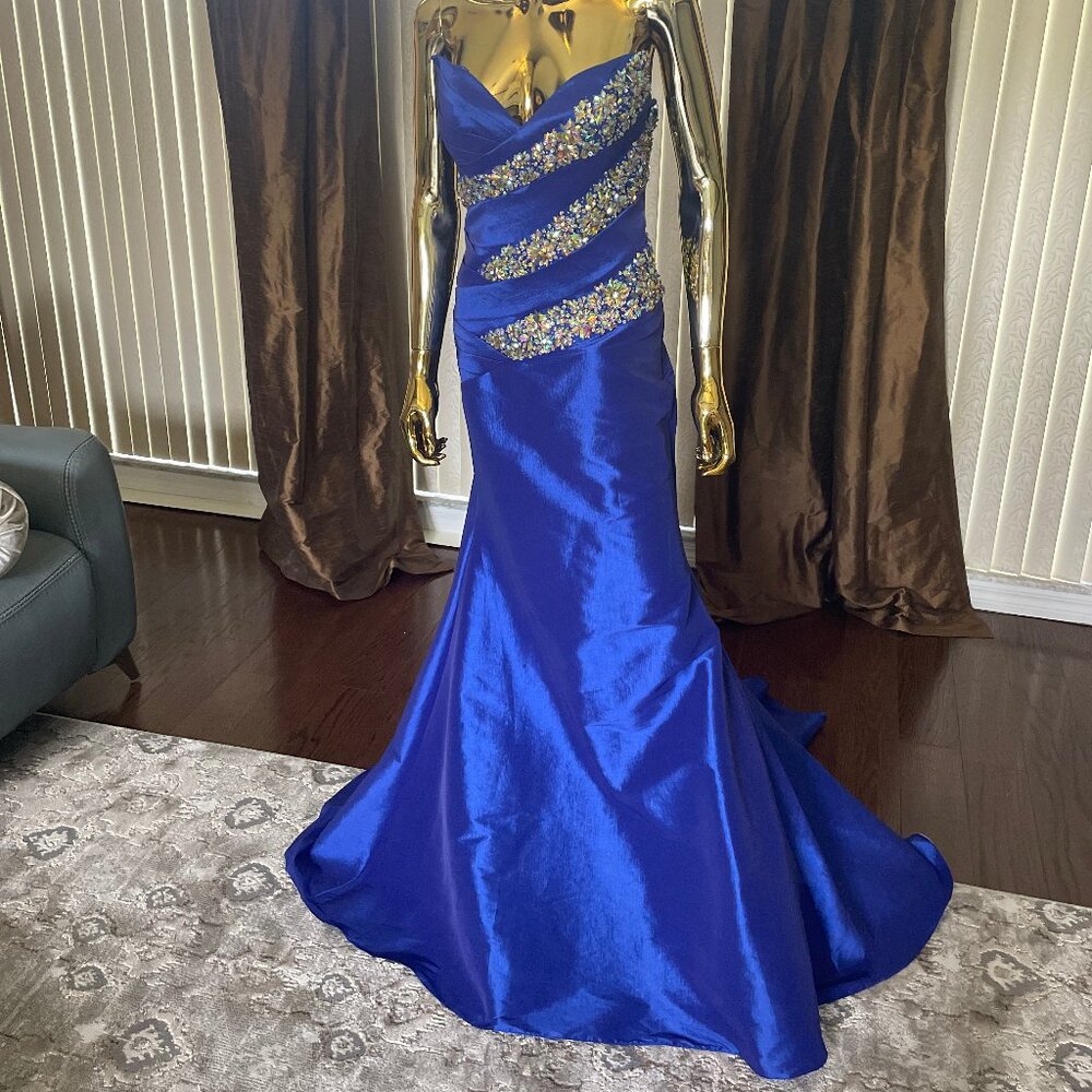 Royal Blue Mermaid Beaded Formal Dress Size 4 Strapless Sweetheart Gown
